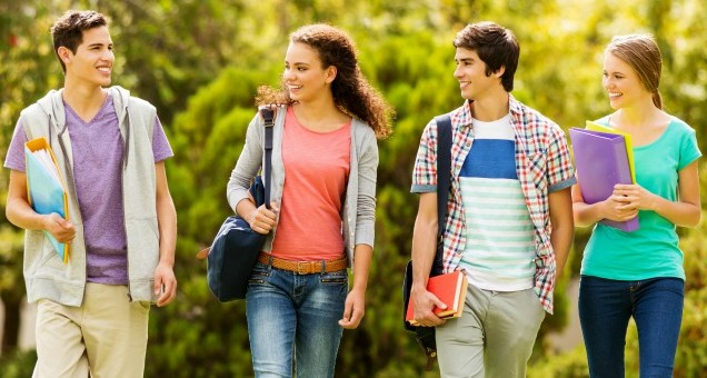 A group of diverse students talking